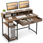 Rustic Brown 48 Inch Desk with Monitor Stand and Shelves 10 Rustic Brown 48 Inch Desk with Monitor Stand and Shelves