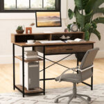 Rustic Brown 48 Inch Desk with Monitor Stand and Shelves 13 Rustic Brown 48 Inch Desk with Monitor Stand and Shelves