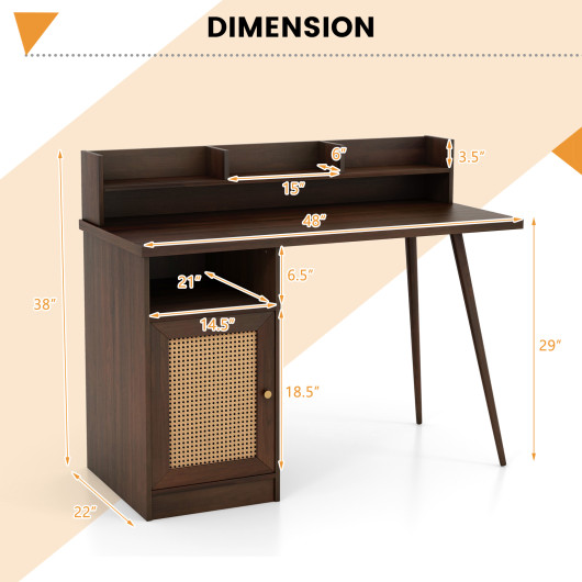 Mid Century 48 Inch Computer Desk with Hutch and Cabinet - Image 5