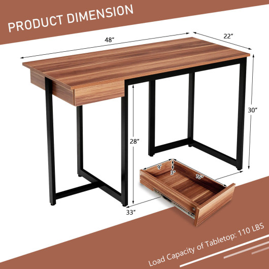 48 Inch Metal Frame Computer Desk with Drawer and Adjustable Pads - Image 4