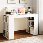 White Computer Desk with Monitor Shelf and Dual 3-Tier Bookshelves 8 White Computer Desk with Monitor Shelf and Dual 3-Tier Bookshelves