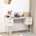 White 48 Inch Computer Desk with 4 Drawers for Home Office 8 White 48 Inch Computer Desk with 4 Drawers for Home Office