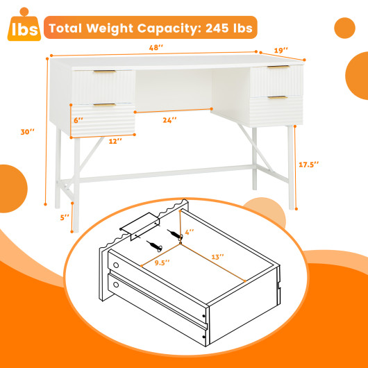 White 48 Inch Computer Desk with 4 Drawers for Home Office 5 White 48 Inch Computer Desk with 4 Drawers for Home Office - Image 5