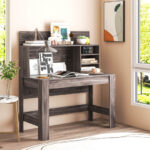 48 Inch Writing Desk with Shelves and Cable Management Hole