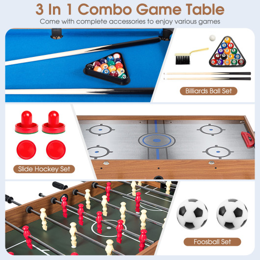 48 Inch 3-in-1 Combo Game Table Soccer Billiards Hockey - Image 7