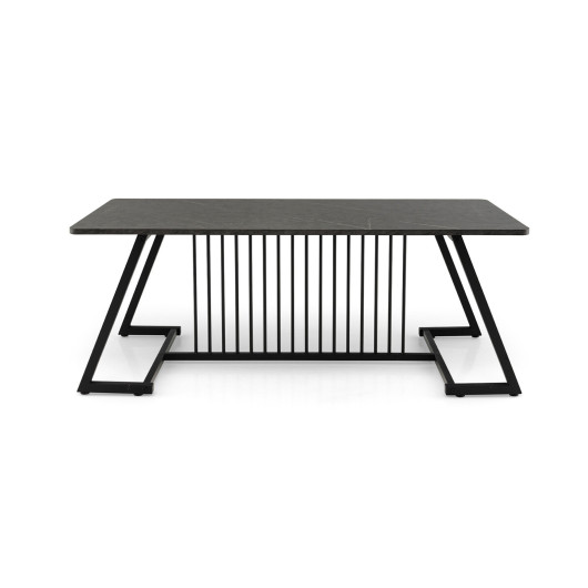 Modern Black Coffee Table with Faux Marble Top and Steel Base 3 Modern Black Coffee Table with Faux Marble Top and Steel Base - Image 3