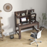 48 Inch Writing Desk with Shelves and Cable Management Hole