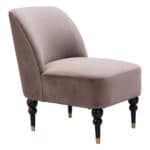Velvet Taupe Accent Chair with Wooden Legs and Deco Flair 17 Velvet Taupe Accent Chair with Wooden Legs and Deco Flair