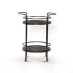 Rustic Round Iron and Wood Rolling Bar Cart