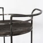Rustic Round Iron and Wood Rolling Bar Cart