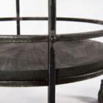 Rustic Round Iron and Wood Rolling Bar Cart