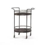 Rustic Round Iron and Wood Rolling Bar Cart