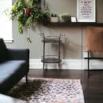 Rustic Round Iron and Wood Rolling Bar Cart