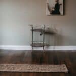 Rustic Round Iron and Wood Rolling Bar Cart