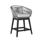 38" Light Gray Outdoor Bar Stool with Footrest and Cushion