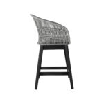 38" Light Gray Outdoor Bar Stool with Footrest and Cushion