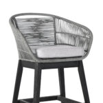 38" Light Gray Outdoor Bar Stool with Footrest and Cushion
