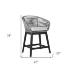 38" Light Gray Outdoor Bar Stool with Footrest and Cushion