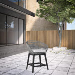 38" Light Gray Outdoor Bar Stool with Footrest and Cushion