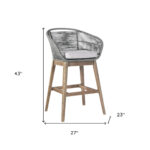 43" Gray Solid Wood Low Back Outdoor Bar Stool with Footrest