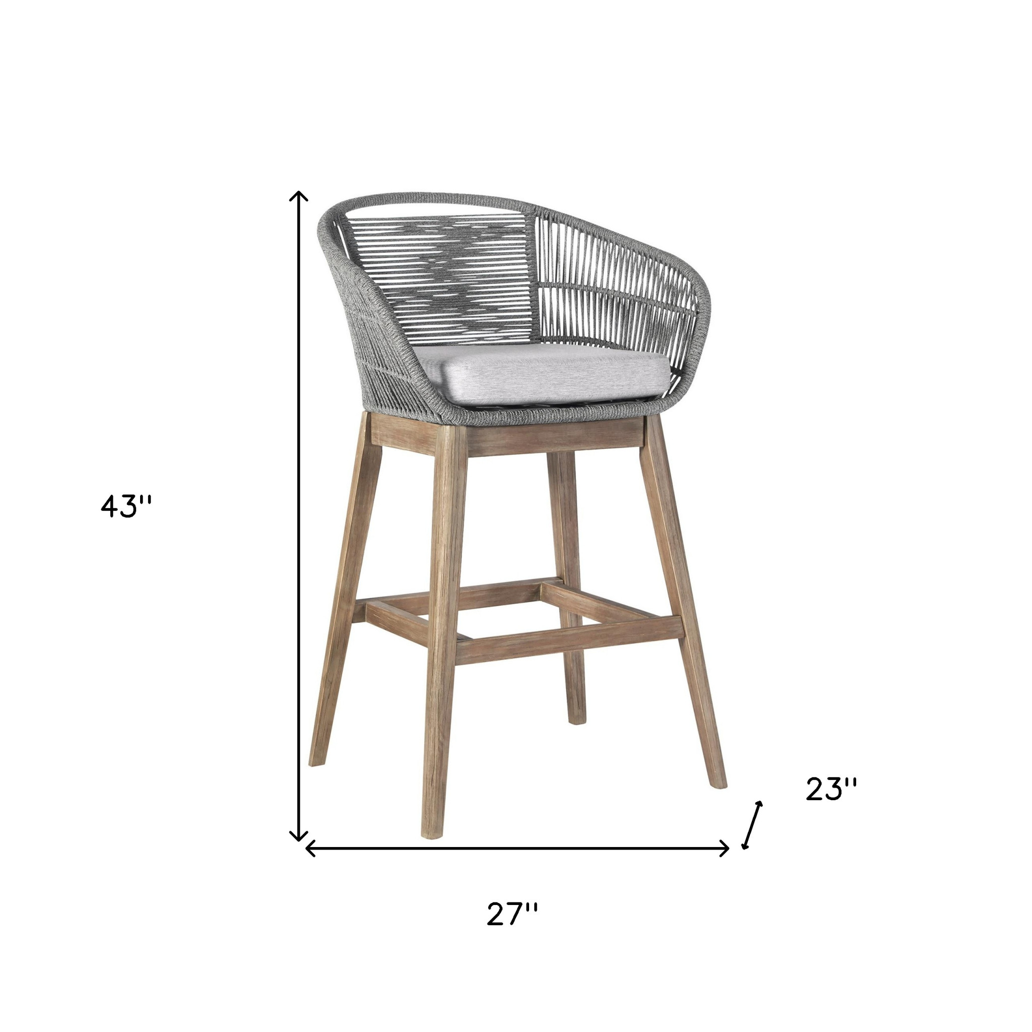 43" Gray Solid Wood Low Back Outdoor Bar Stool with Footrest 14 43" Gray Solid Wood Low Back Outdoor Bar Stool with Footrest