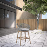 43" Gray Solid Wood Low Back Outdoor Bar Stool with Footrest
