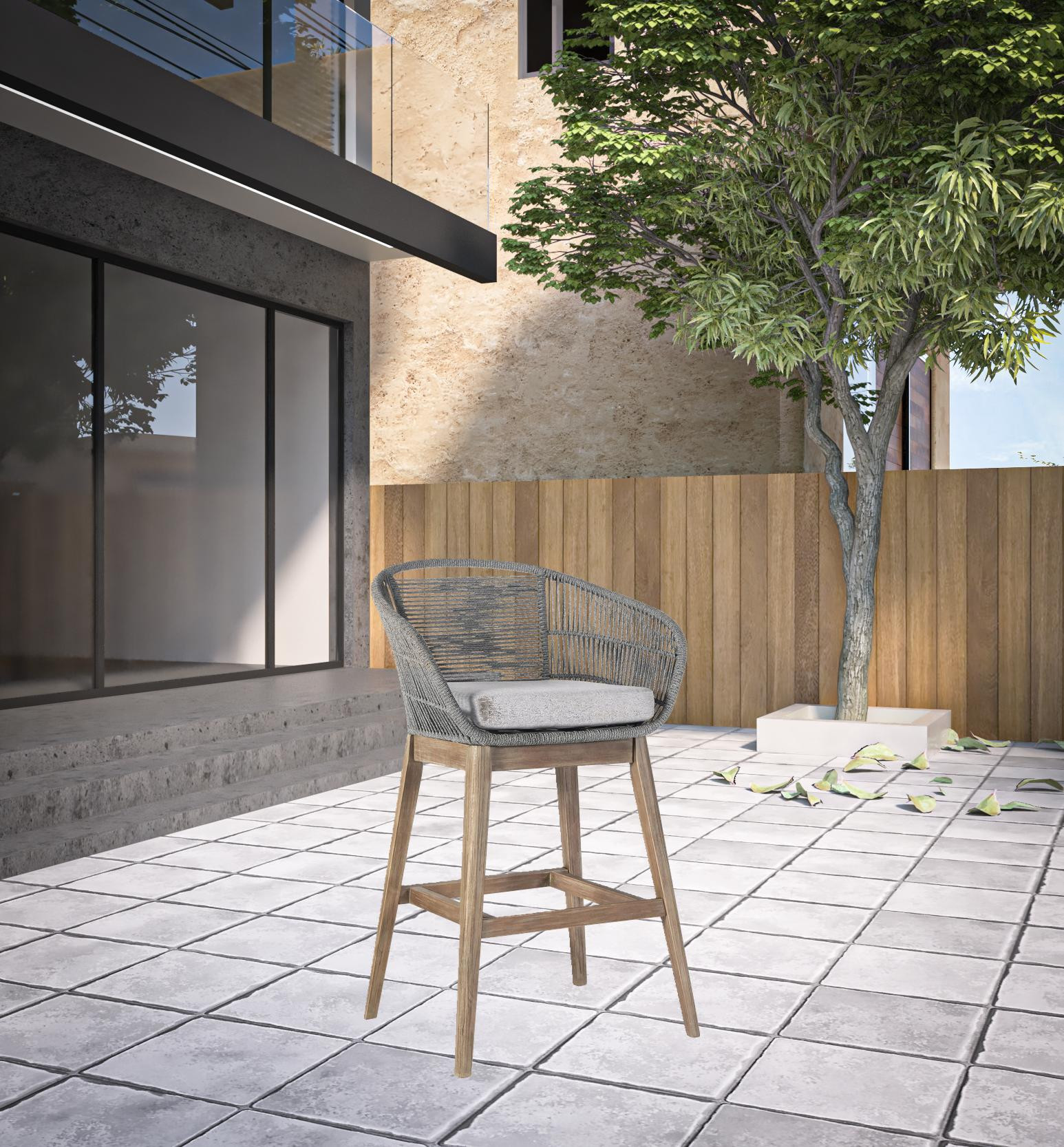 43" Gray Solid Wood Low Back Outdoor Bar Stool with Footrest 5 43" Gray Solid Wood Low Back Outdoor Bar Stool with Footrest - Image 5