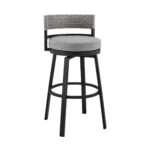 38" Light Gray Swivel Outdoor Bar Stool with Footrest