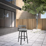 38" Light Gray Swivel Outdoor Bar Stool with Footrest