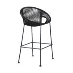 40" Black Metal Outdoor Low Back Bar Stool with Footrest