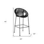 40" Black Metal Outdoor Low Back Bar Stool with Footrest