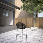 40" Black Metal Outdoor Low Back Bar Stool with Footrest