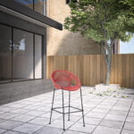 40" Red Metal Low Back Outdoor Bar Stool with Footrest 11 40" Red Metal Low Back Outdoor Bar Stool with Footrest