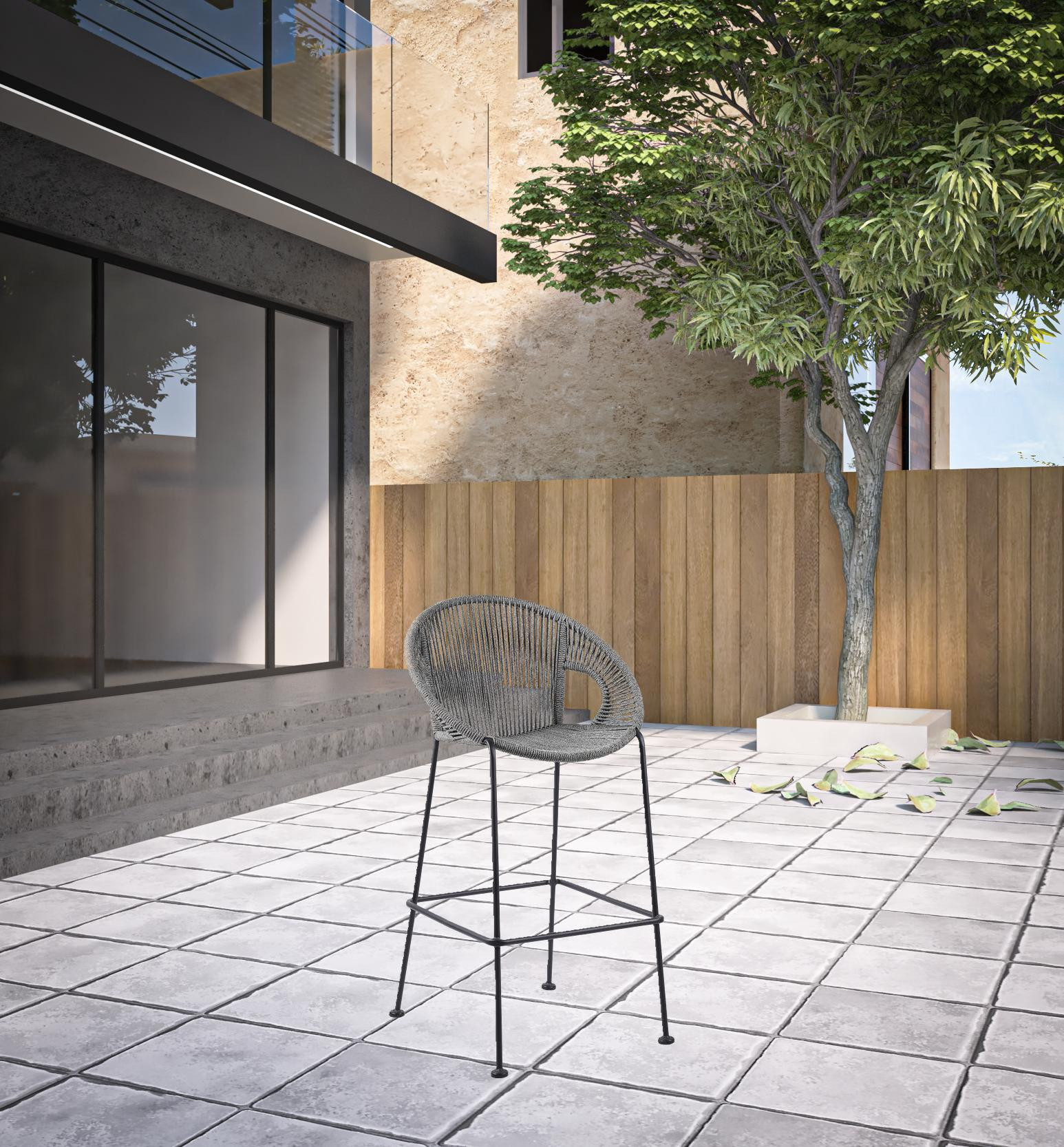 40" Light Gray Metal Outdoor Bar Stool with Footrest 4 40" Light Gray Metal Outdoor Bar Stool with Footrest - Image 4