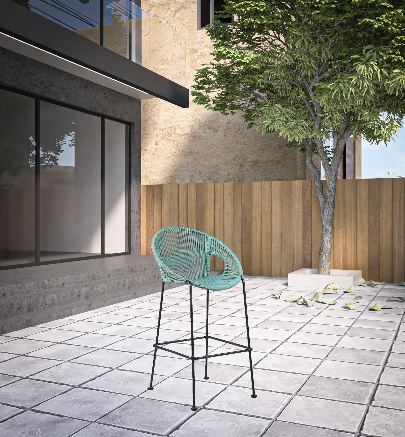 40" Green Metal Outdoor Bar Stool with Footrest and Armrests 4 40" Green Metal Outdoor Bar Stool with Footrest and Armrests - Image 4