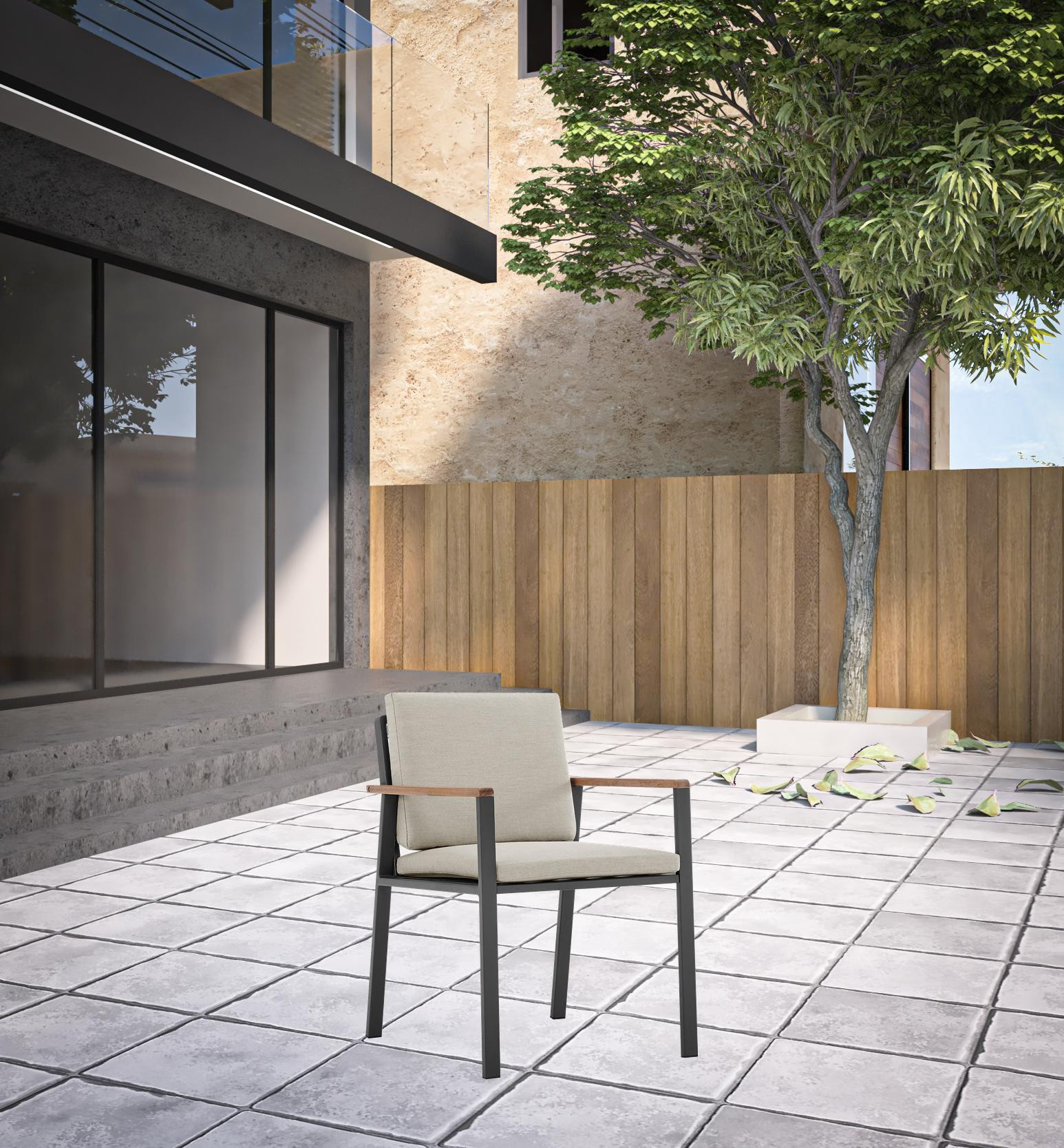 22" Light Gray Teak Outdoor Dining Chair with Taupe Cushion, Set of 2 2 22" Light Gray Teak Outdoor Dining Chair with Taupe Cushion, Set of 2 - Image 2