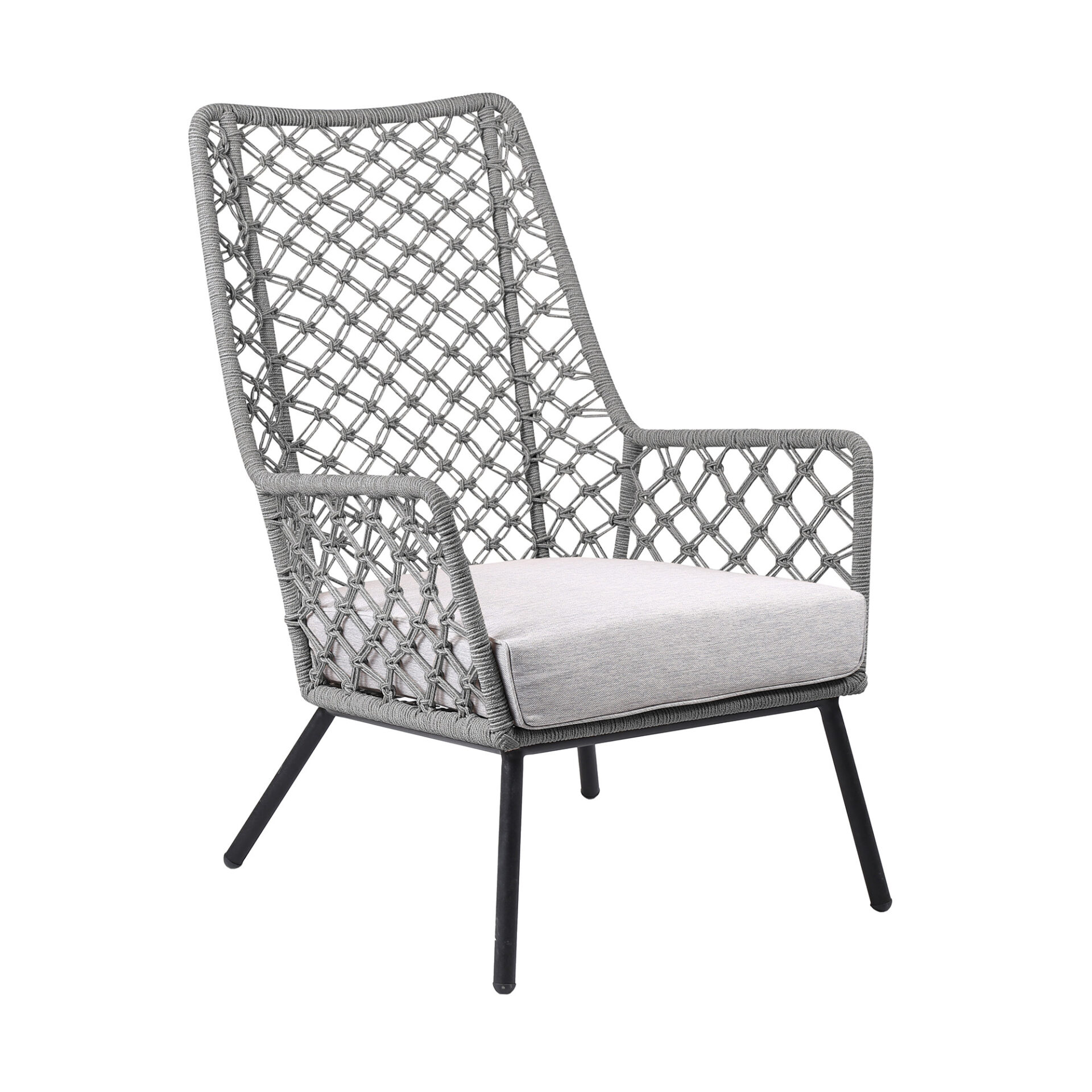 26" Gray and Black Steel Indoor Outdoor Armchair with Cushion 4 26" Gray and Black Steel Indoor Outdoor Armchair with Cushion - Image 4