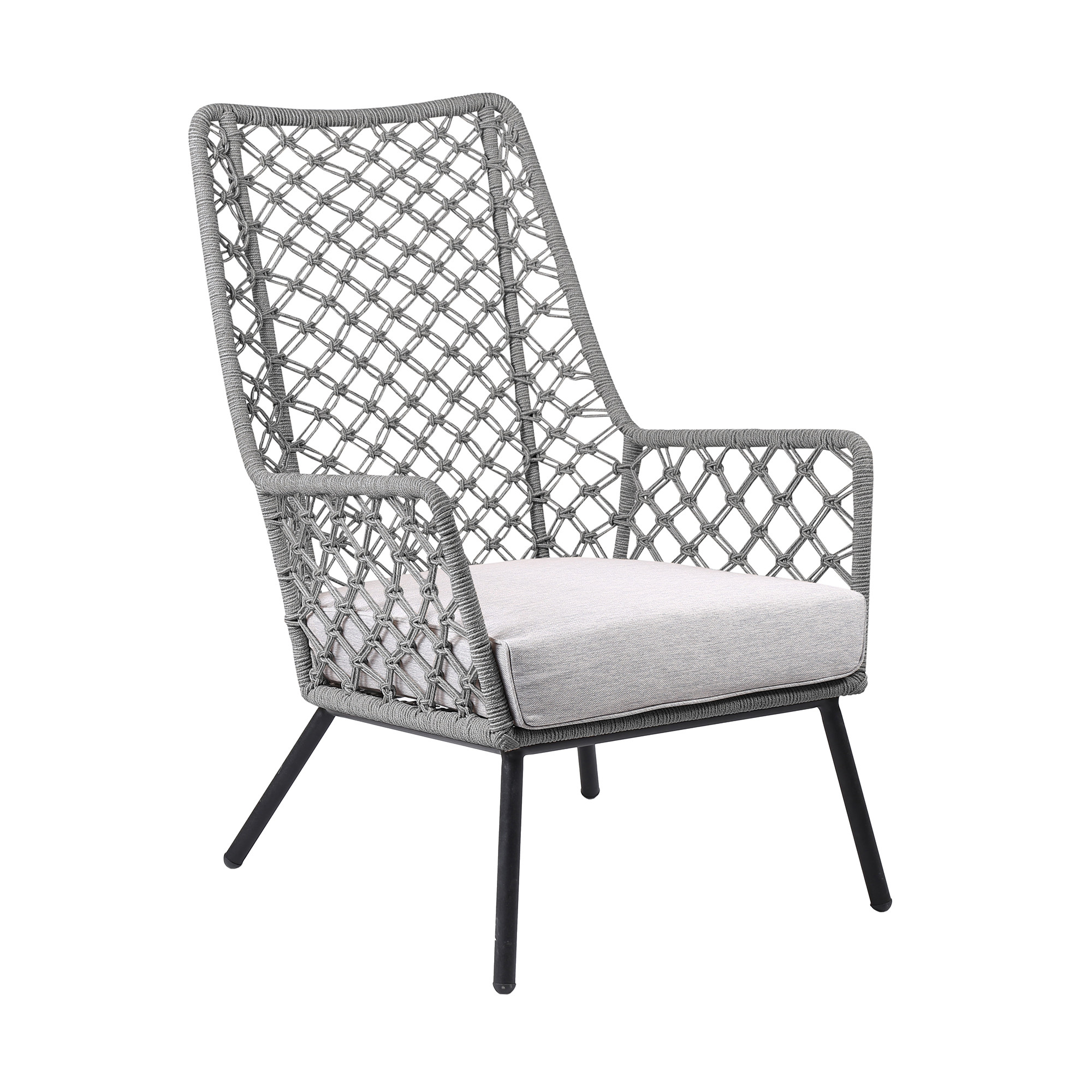 26" Gray and Black Steel Indoor Outdoor Armchair with Cushion 11 26" Gray and Black Steel Indoor Outdoor Armchair with Cushion