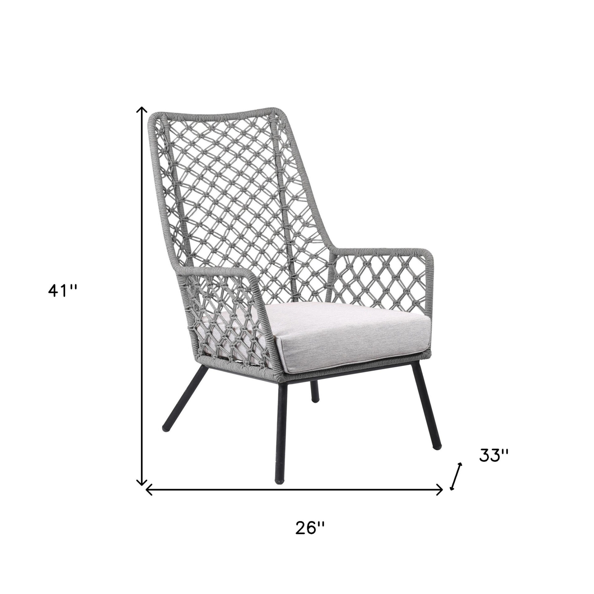 26" Gray and Black Steel Indoor Outdoor Armchair with Cushion 7 26" Gray and Black Steel Indoor Outdoor Armchair with Cushion - Image 7