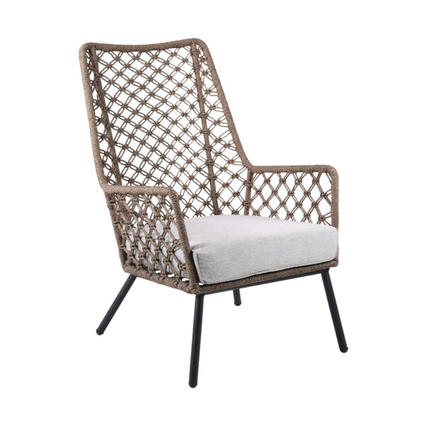 26” Gray Metal Outdoor Armchair with Cushion