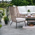 26” Gray Metal Outdoor Armchair with Cushion