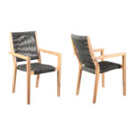 23" Charcoal and Natural Wood Outdoor Armchairs, Set of 2
