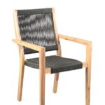 23" Charcoal and Natural Wood Outdoor Armchairs, Set of 2