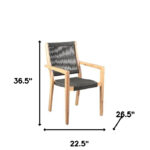 23" Charcoal and Natural Wood Outdoor Armchairs, Set of 2