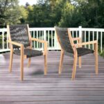 23" Charcoal and Natural Wood Outdoor Armchairs, Set of 2