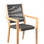 23" Charcoal and Natural Wood Outdoor Arm Chairs, Set of 2
