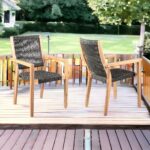 23" Charcoal and Natural Wood Outdoor Arm Chairs, Set of 2