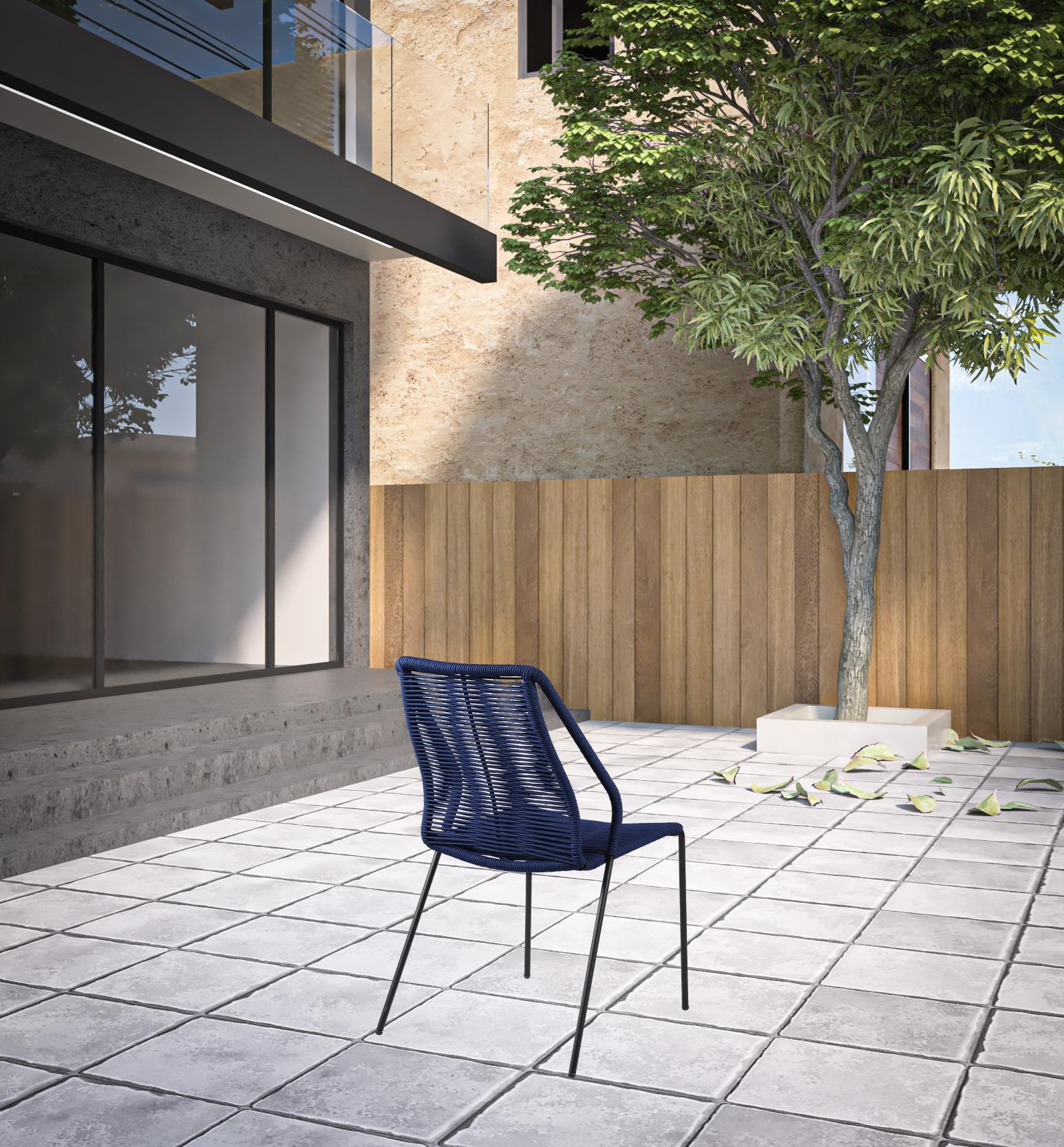 22" Blue Metal Outdoor Armchairs with Black Frame, Set of 2 2 22" Blue Metal Outdoor Armchairs with Black Frame, Set of 2 - Image 2