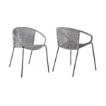 25" Gray Metal Modern Outdoor Armchairs, Set of 2