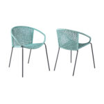 25" Green Metal Outdoor Dining Chairs with Arms, Set of 2